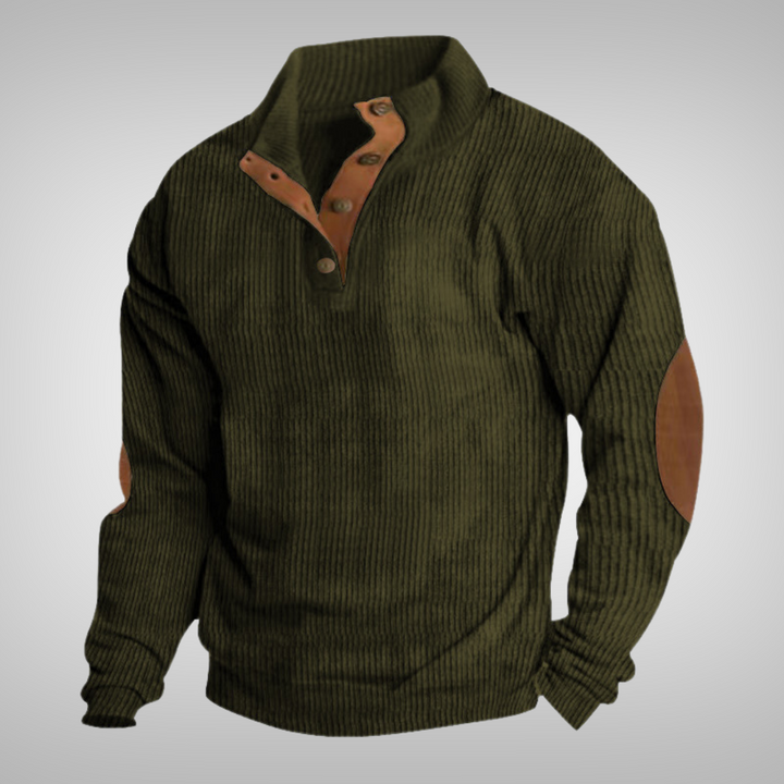 Herren Strickpullover mit warmem Stehkragen und Knopfleiste