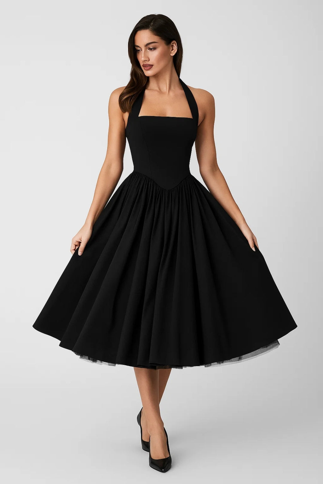 Dalia - Rückenfreies Midi Kleid Mit Voluminösem Rock
