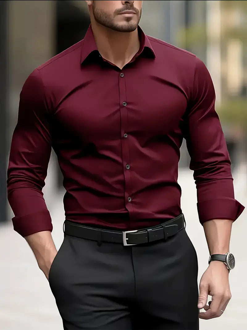 Breathable, wrinkle-free men's shirt with button placket