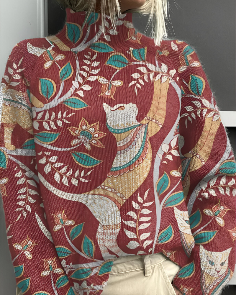 Damen Rollkragenpullover mit grafischem Print