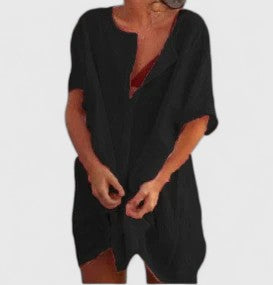 Damen Tunika Midikleid Lockeres Sommerkleid V-Ausschnitt Kurzarm - Image 8