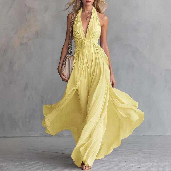 Damen fließendes Neckholder Maxikleid geraffte Taille - Image 3