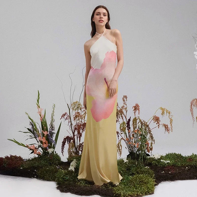 Women Floral One Shoulder Maxi Dress Evening Party - Image 2
