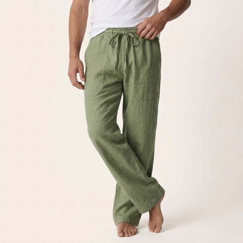 Herren Leinen Baumwoll Hose Loose Fit Kordelzug - Image 2