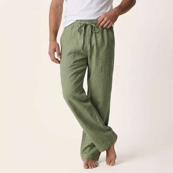 Herren Leinen Baumwoll Hose Loose Fit Kordelzug - Image 2