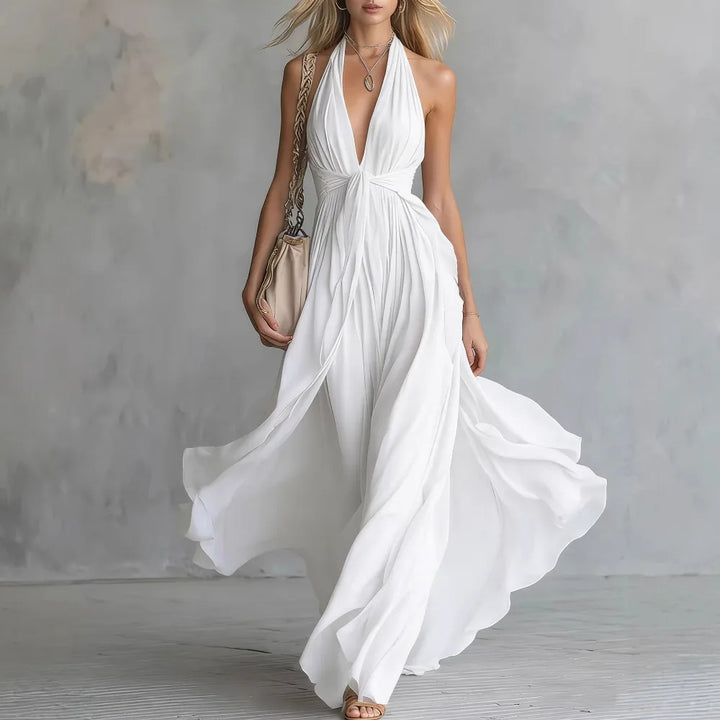 Damen fließendes Neckholder Maxikleid geraffte Taille - Image 2