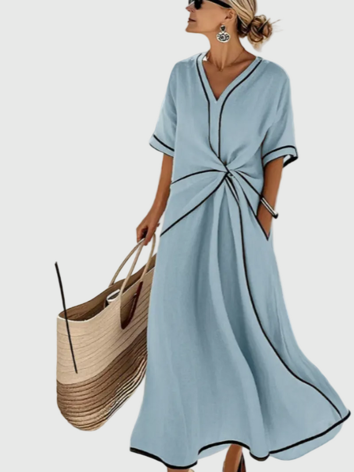 Women Draped Coastal Maxi Dress Flowy Summer Vacation - Image 2