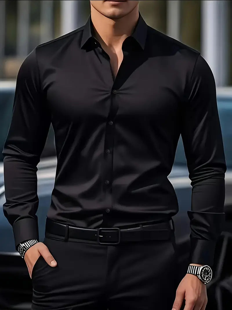 Breathable, wrinkle-free men's shirt with button placket