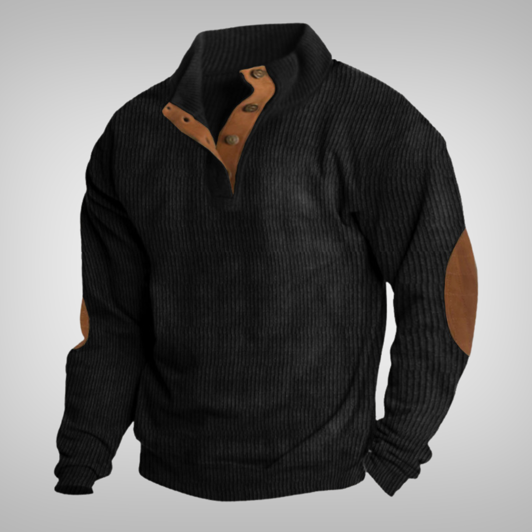 Herren Strickpullover mit warmem Stehkragen und Knopfleiste