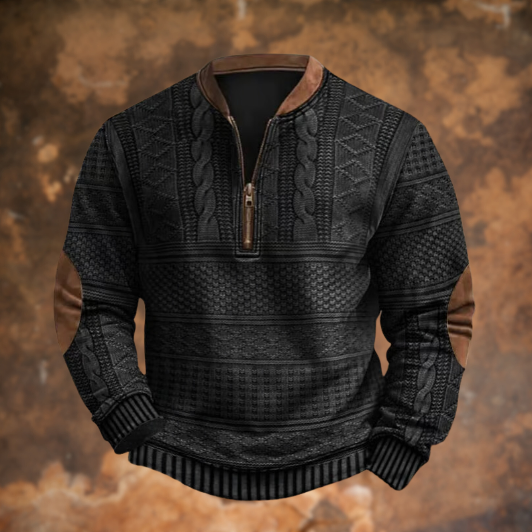 Herrenpullover mit Viertelreißverschluss und Strickmuster