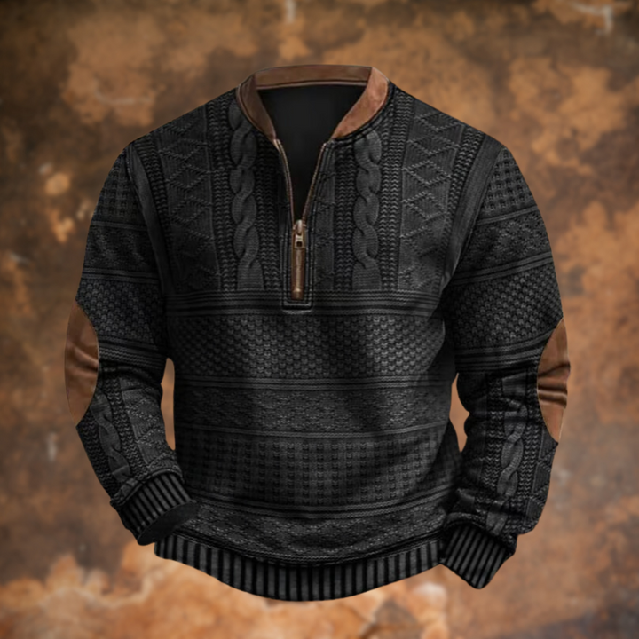 Herrenpullover mit Viertelreißverschluss und Strickmuster