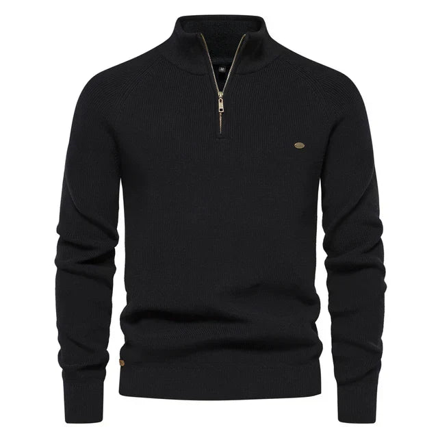 Herren Strickpullover mit Stehkragen und halbem Reißverschluss