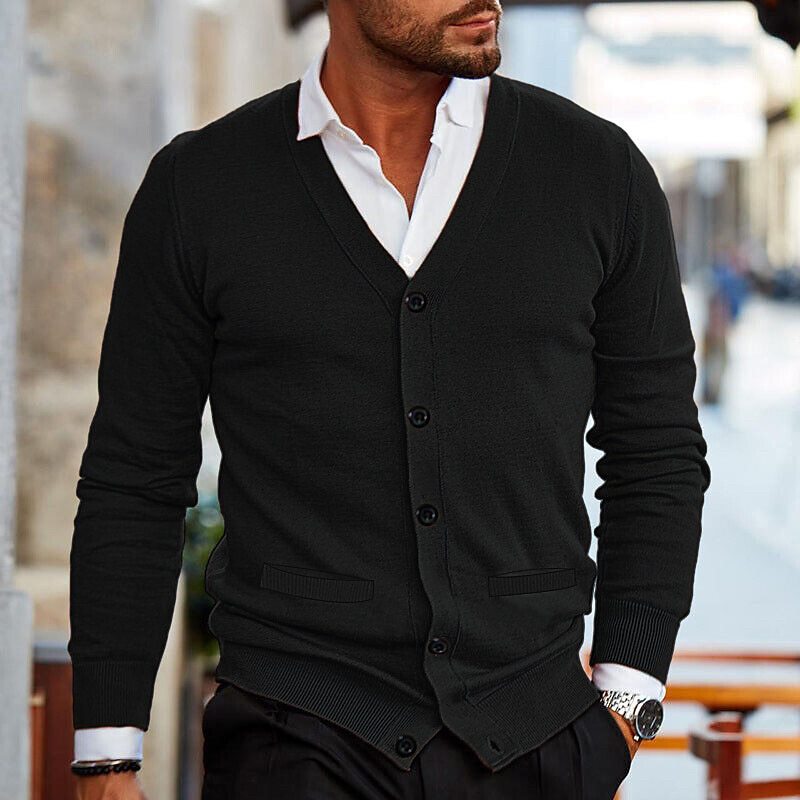 Herren Strickjacke mit Knopfleiste und V Ausschnitt
