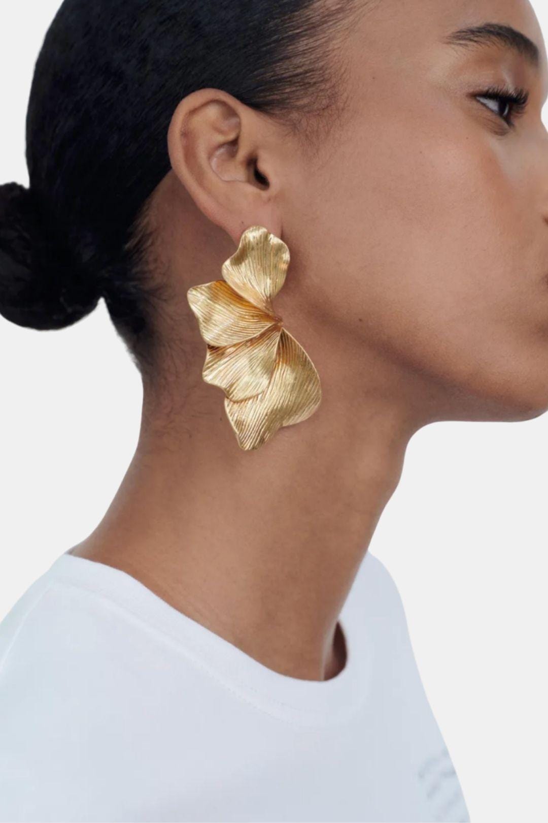 Selenique - Goldene Statement Blatt Ohrringe