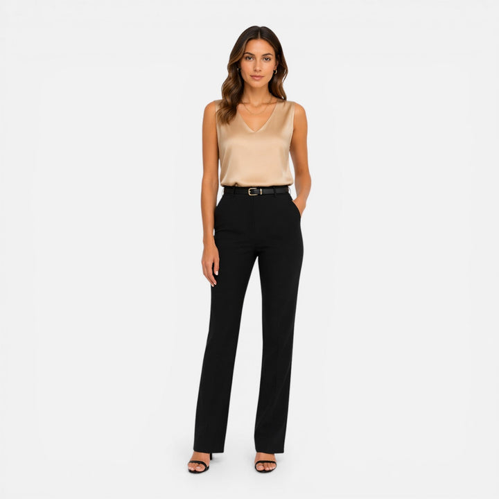 Verna - Damen Satin Bluse Ärmellos V Ausschnitt Elegant