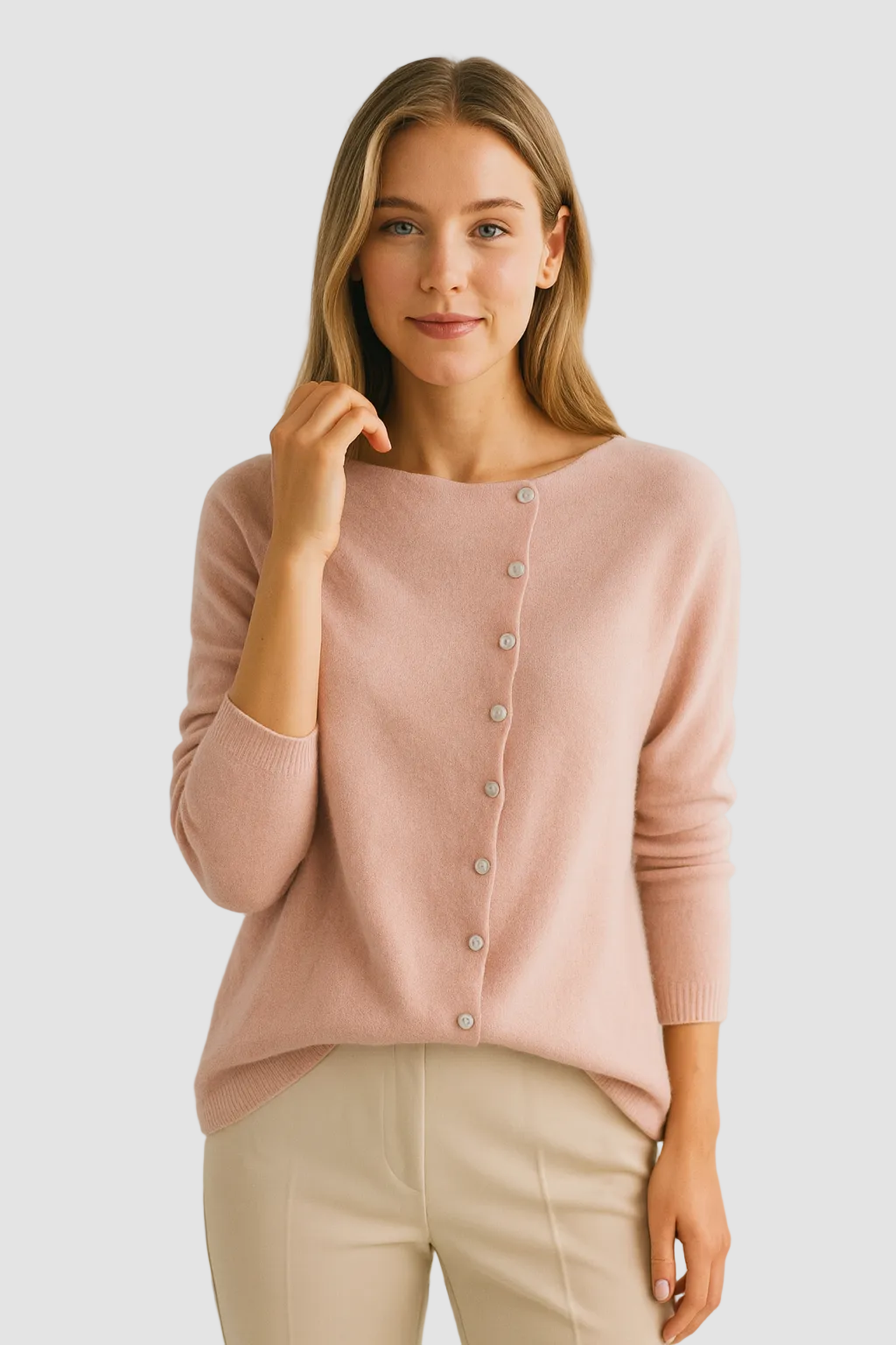 Elegante Strickjacke Damen mit Knopfleiste & Bootausschnitt – vielseitiger Cardigan