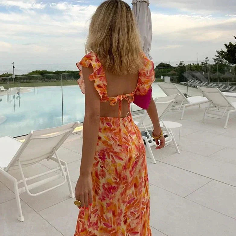 Vicelara - Sommer Maxi Kleid Mit Volants Blumenmuster