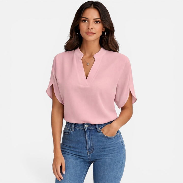 Lindsay - Damen Chiffon Bluse V Ausschnitt Leicht Sommer Top