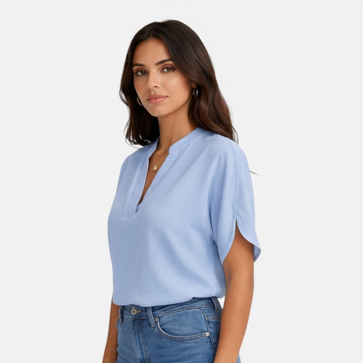 Lindsay - Damen Chiffon Bluse V Ausschnitt Leicht Sommer Top