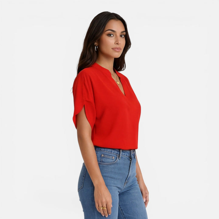 Lindsay - Damen Chiffon Bluse V Ausschnitt Leicht Sommer Top