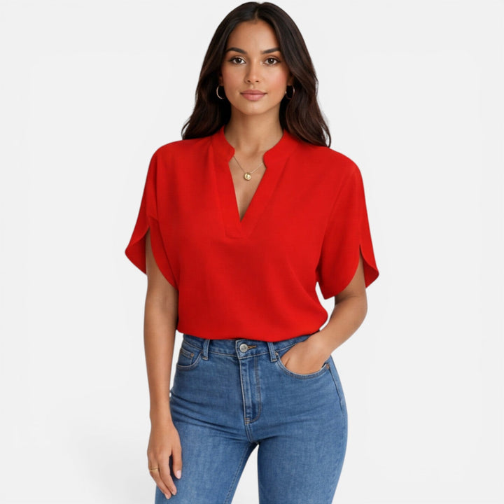 Lindsay - Damen Chiffon Bluse V Ausschnitt Leicht Sommer Top
