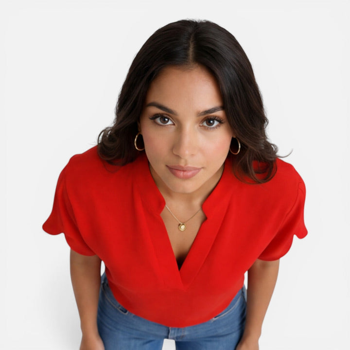 Lindsay - Damen Chiffon Bluse V Ausschnitt Leicht Sommer Top