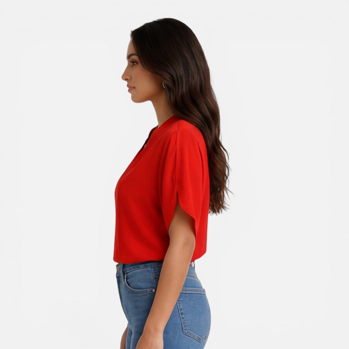 Lindsay - Damen Chiffon Bluse V Ausschnitt Leicht Sommer Top