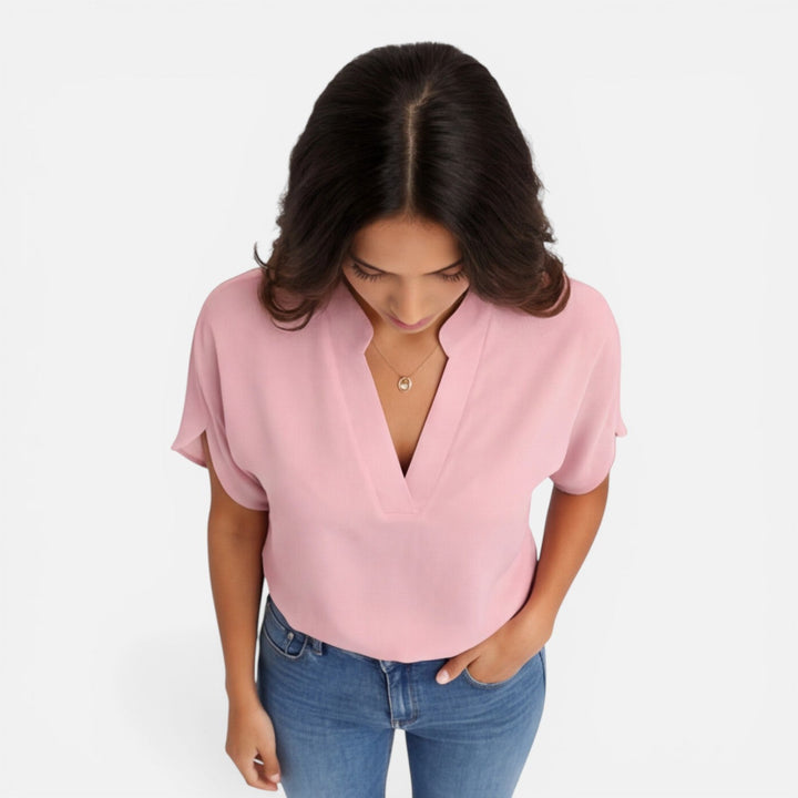 Lindsay - Damen Chiffon Bluse V Ausschnitt Leicht Sommer Top