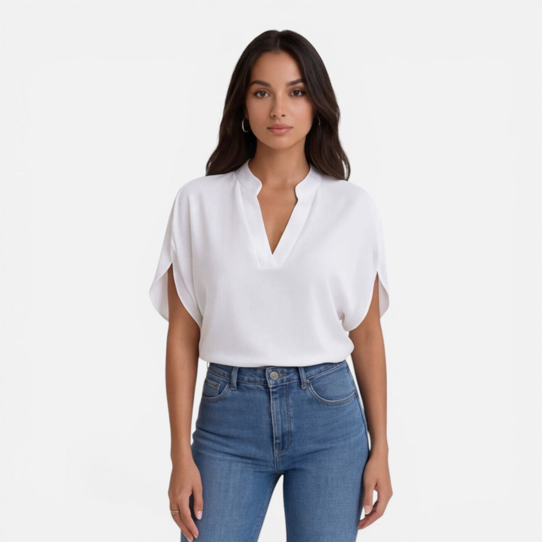 Lindsay - Damen Chiffon Bluse V Ausschnitt Leicht Sommer Top