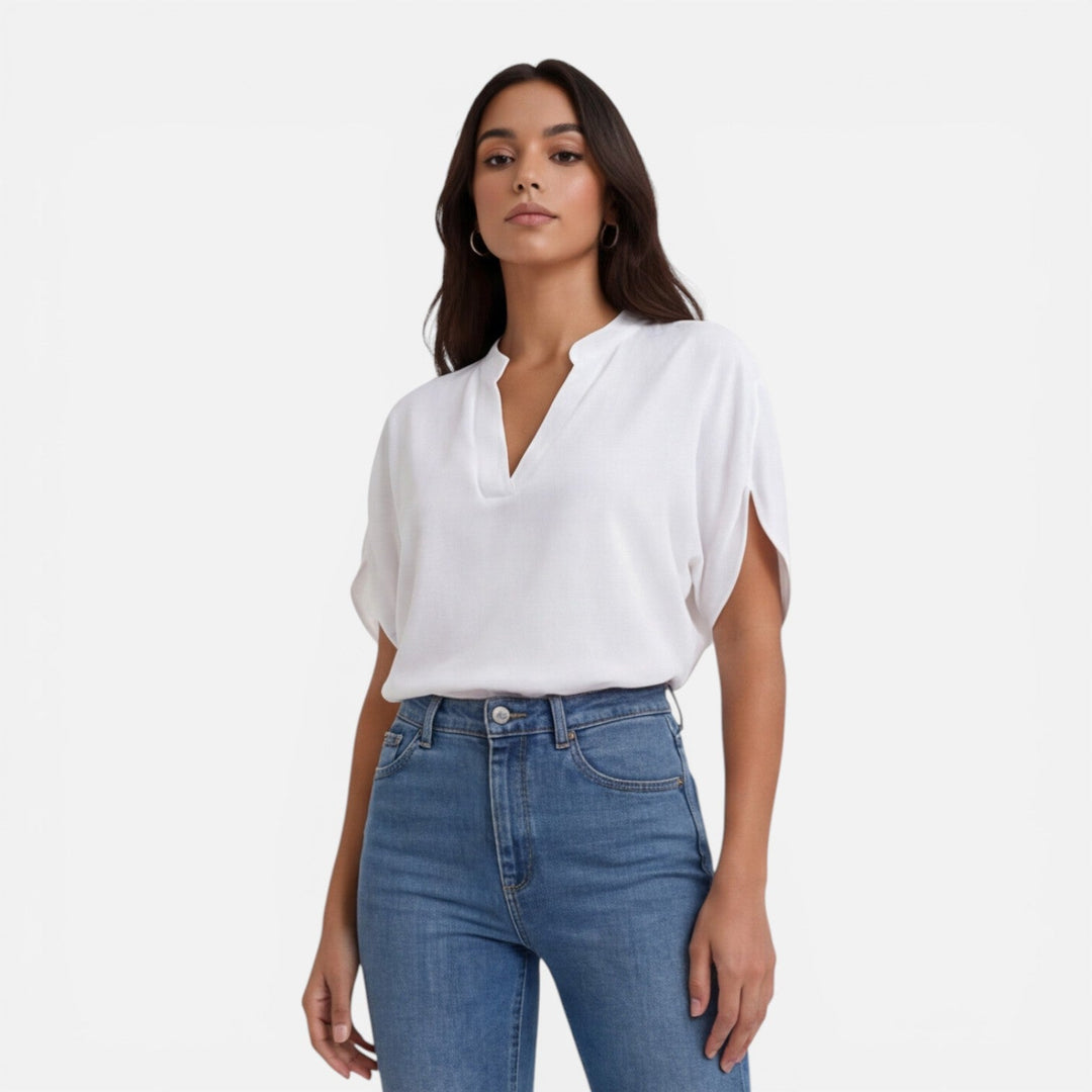 Lindsay - Damen Chiffon Bluse V Ausschnitt Leicht Sommer Top