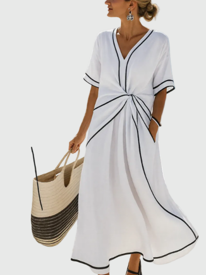 Women Draped Coastal Maxi Dress Flowy Summer Vacation - Image 3