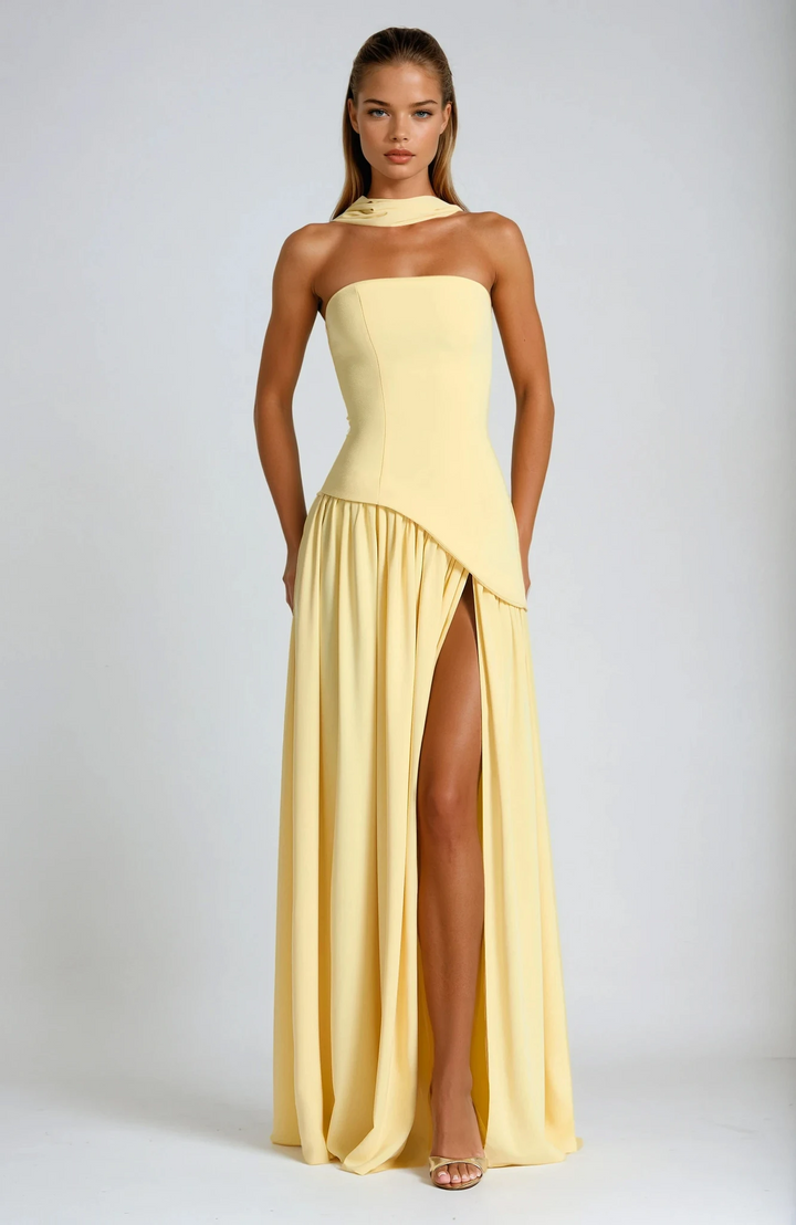 Tessira - Trägerloses Maxi Kleid Mit Schlitz