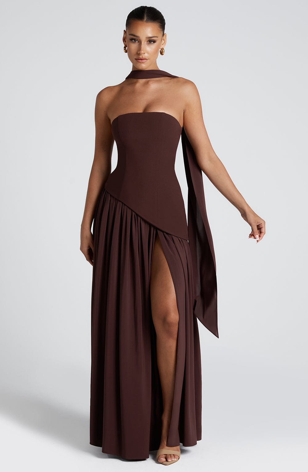 Tessira - Trägerloses Maxi Kleid Mit Schlitz