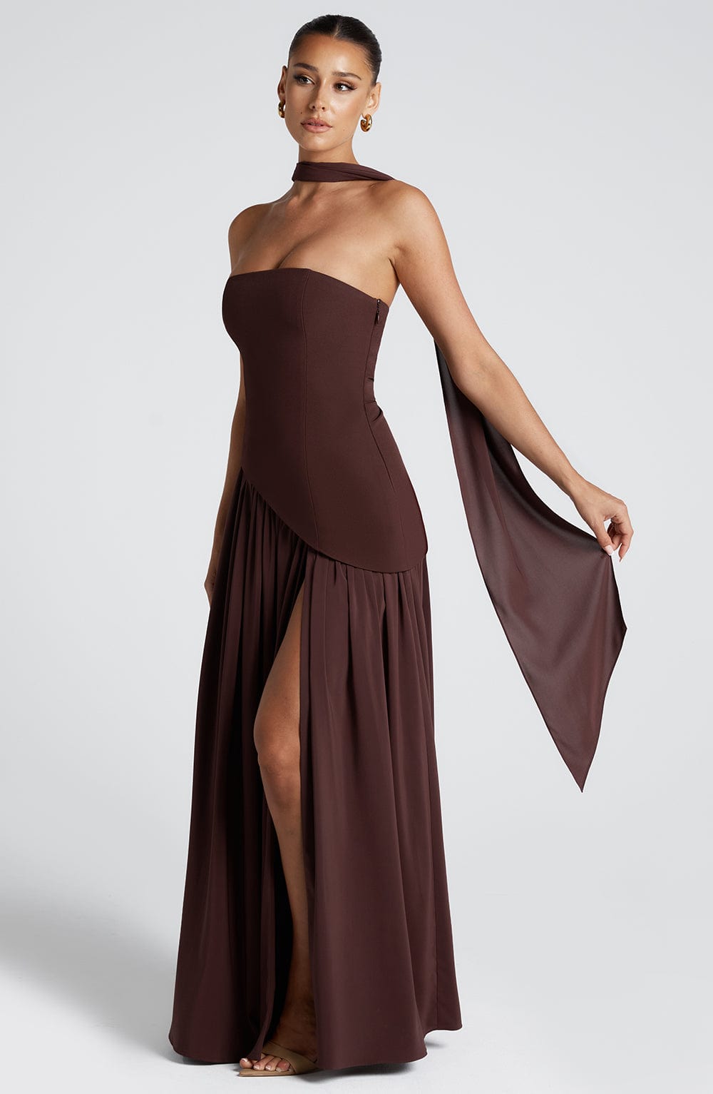 Tessira - Trägerloses Maxi Kleid Mit Schlitz