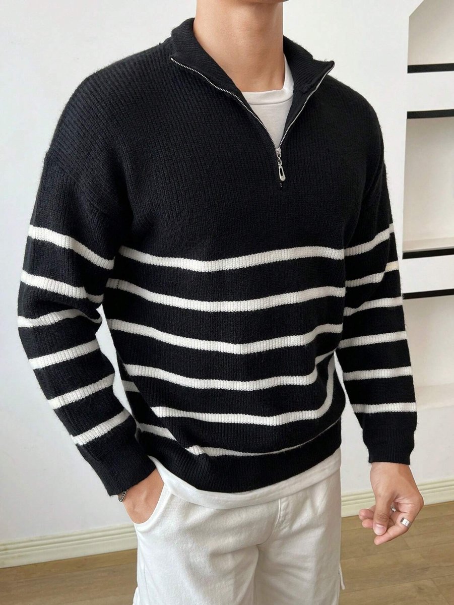 Herren Pullover mit halbem Reißverschluss – Troyer gestreift mit Stehkragen für jeden Anlass - Image 2