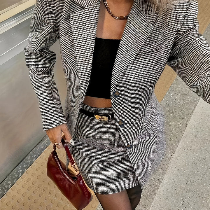 Blazer Set Damen | Kariertes Blazer Rock Set mit getaillierter Passform für Business & Abend - Image 3