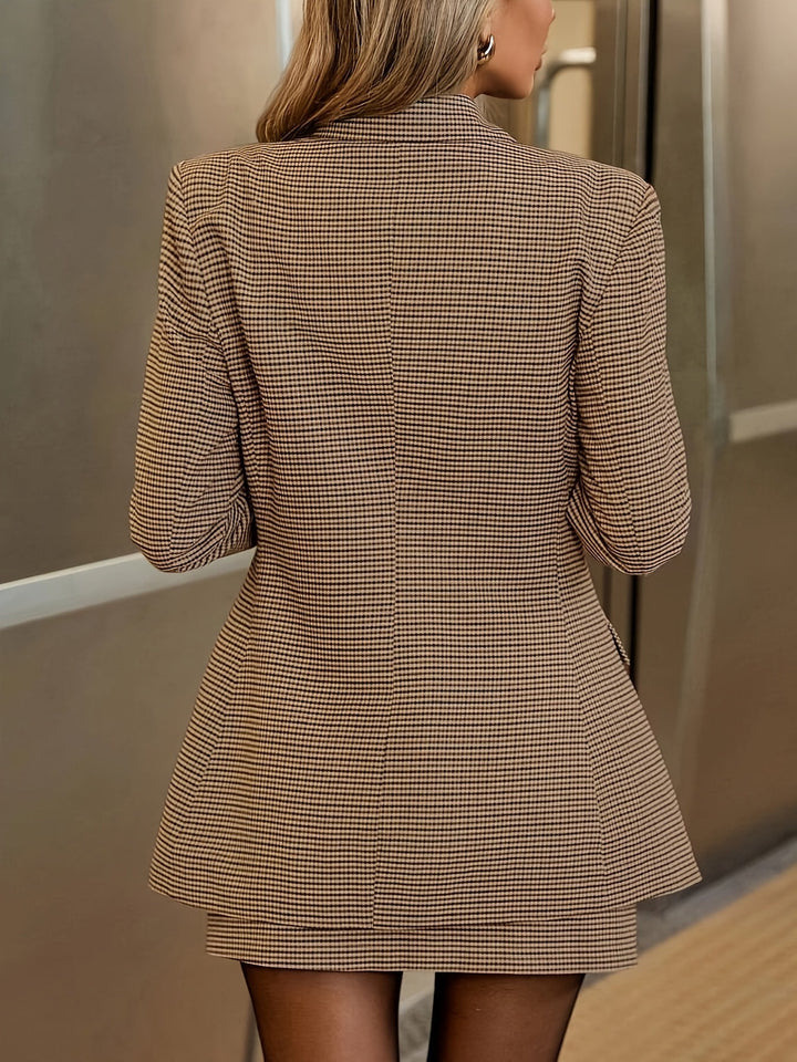 Blazer Set Damen | Kariertes Blazer Rock Set mit getaillierter Passform für Business & Abend - Image 4