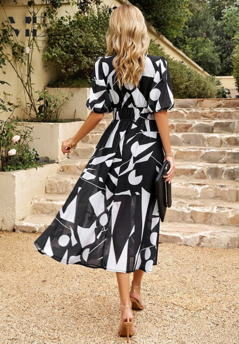 Roxanne | Elegant Floral Midi Dress with Puff Sleeves - Image 9