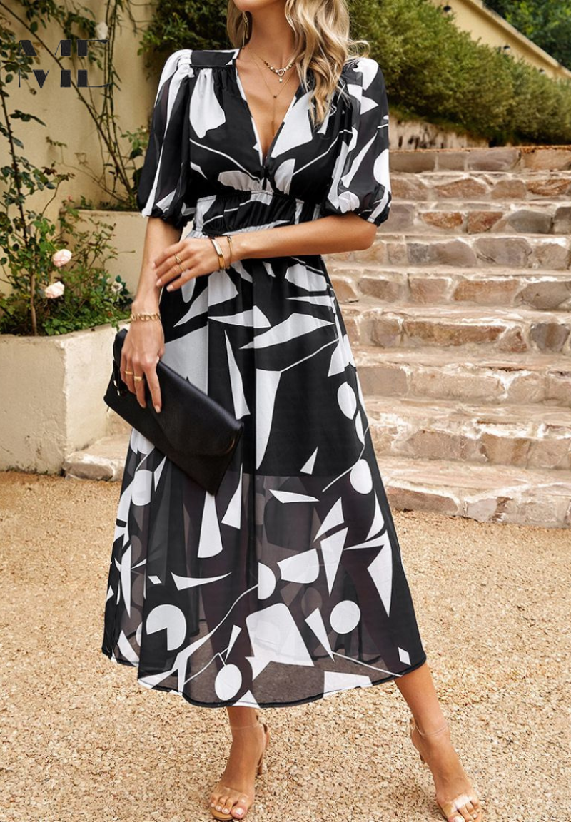 Roxanne | Elegant Floral Midi Dress with Puff Sleeves - Image 11