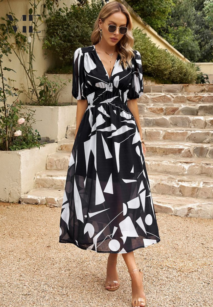 Roxanne | Elegant Floral Midi Dress with Puff Sleeves - Image 12