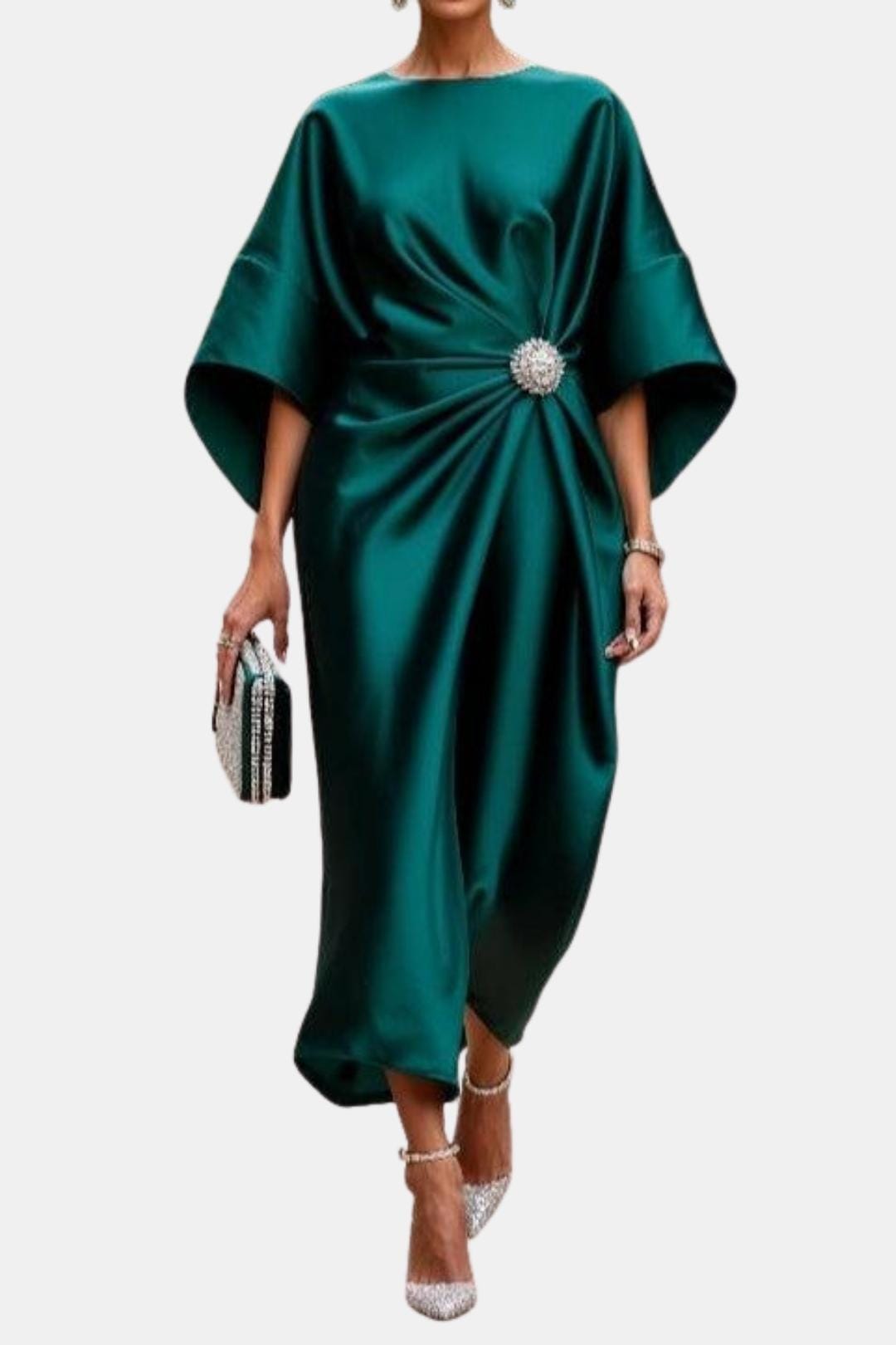 Verbera - Satin Maxi Kleid Mit Weiten Ärmeln