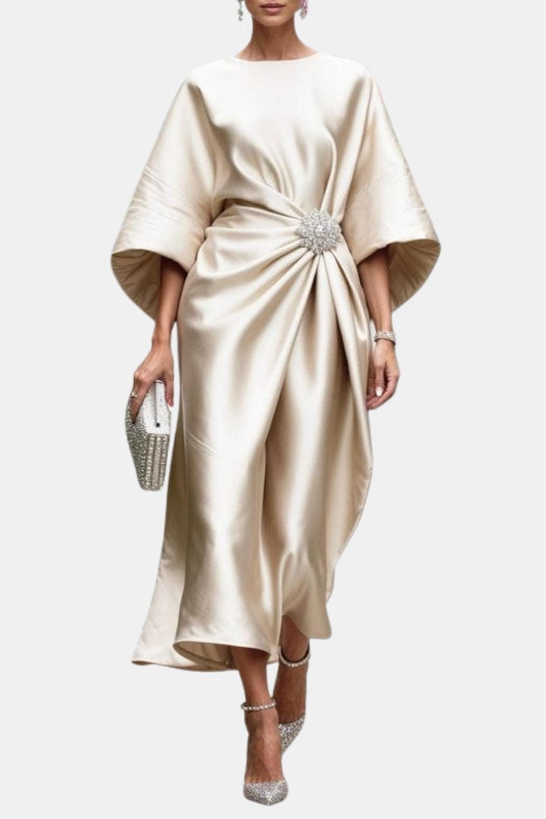 Verbera - Satin Maxi Kleid Mit Weiten Ärmeln