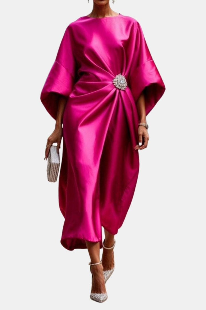 Verbera - Satin Maxi Kleid Mit Weiten Ärmeln