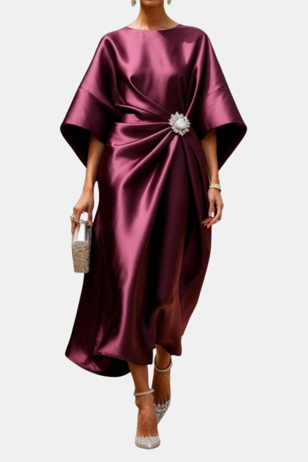 Verbera - Satin Maxi Kleid Mit Weiten Ärmeln