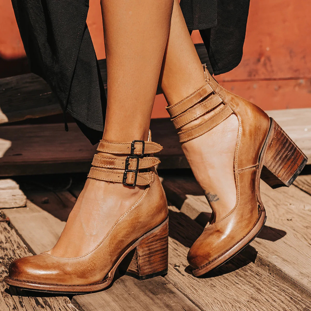 Veronya - Vintage Riemchen Absatzschuhe Mit Knöchelriemen