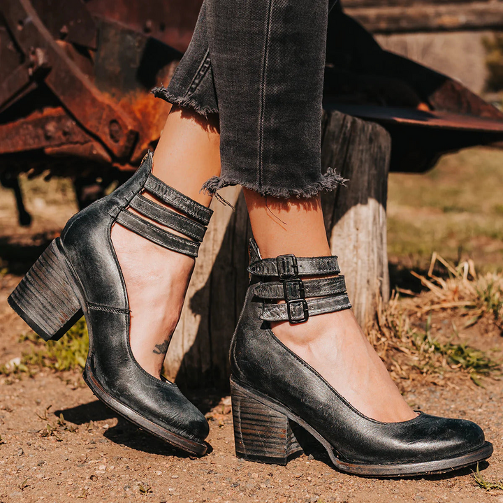 Veronya - Vintage Riemchen Absatzschuhe Mit Knöchelriemen