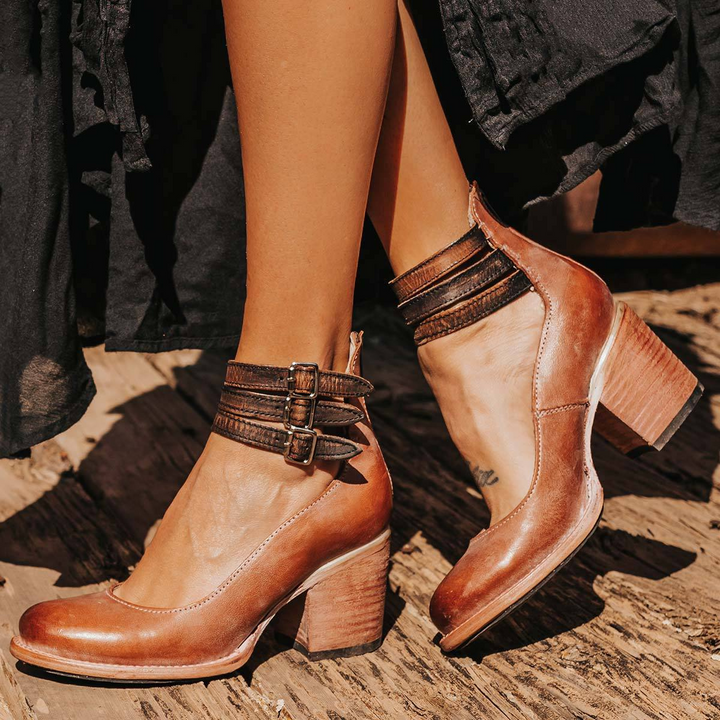 Veronya - Vintage Riemchen Absatzschuhe Mit Knöchelriemen