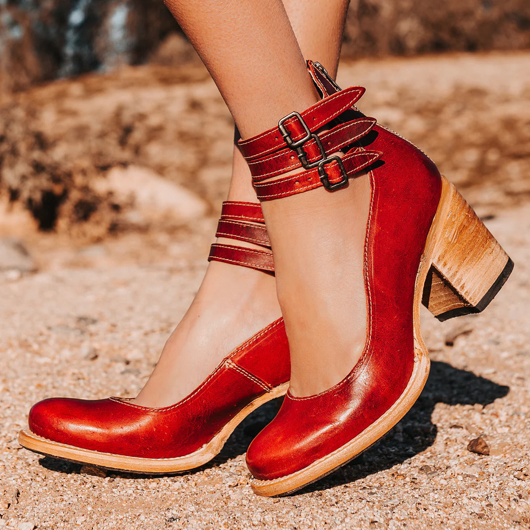 Veronya - Vintage Riemchen Absatzschuhe Mit Knöchelriemen