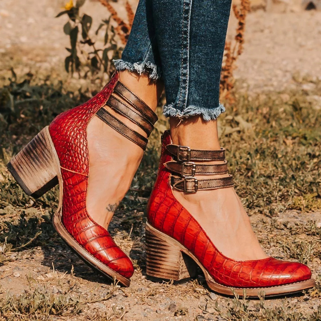 Veronya - Vintage Riemchen Absatzschuhe Mit Knöchelriemen