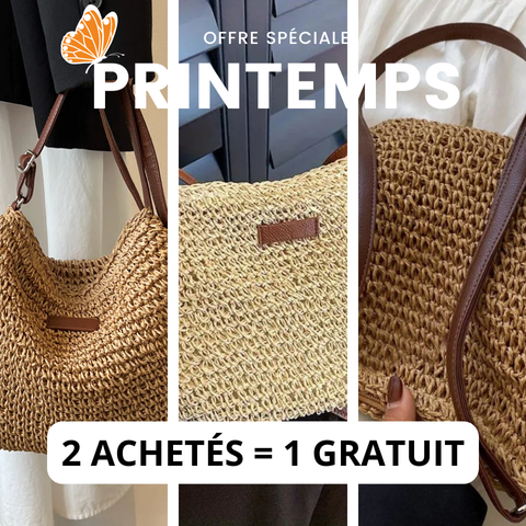 Damen Stroh Schultertasche Veganer Lederriemen Umhängetasche - Image 2